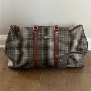 POLO Ralph Lauren Large Weekender Bag Coated Houndstooth Canvas Leather Handles